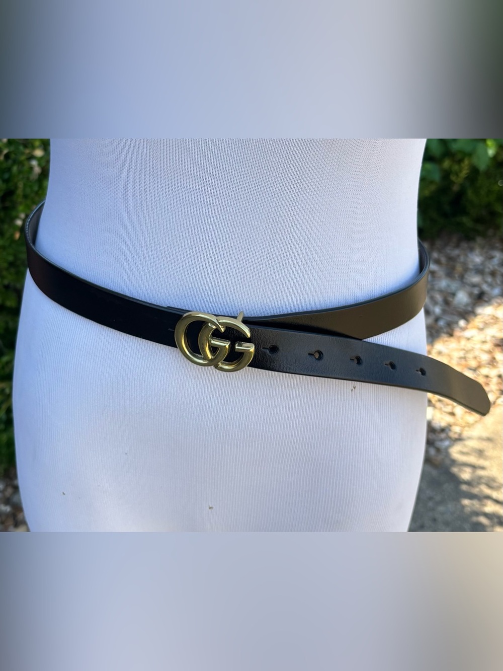 Black Leather Belt with Gold Double-G Style Buckle